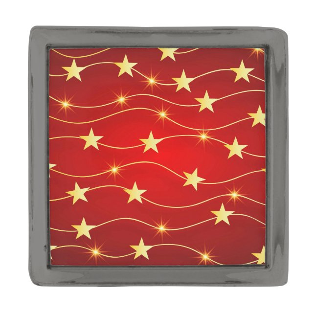 Star Adorned Ruby Red Pattern  Gunmetal Finish Lapel Pin (Front)