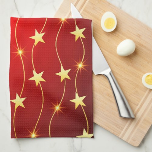 Star Adorned Ruby Red Pattern  Kitchen Towel