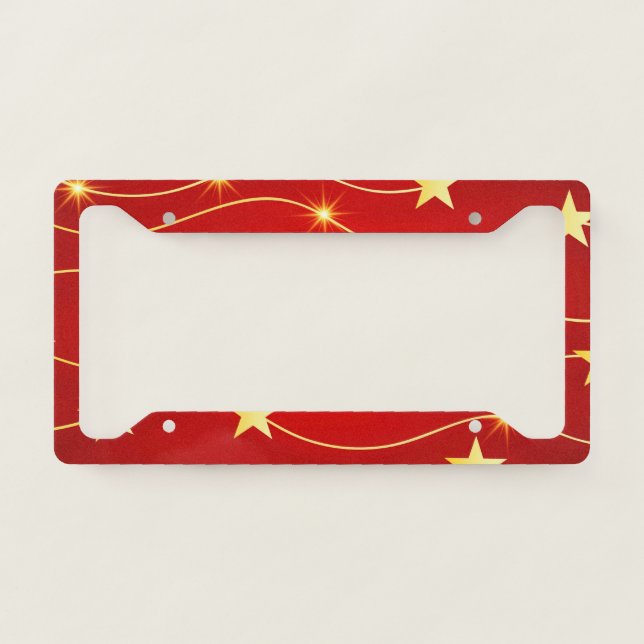 Star Adorned Ruby Red Pattern  License Plate Frame (Front)