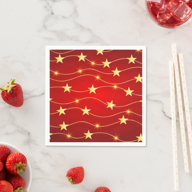 Star Adorned Ruby Red Pattern  Napkins (Insitu)