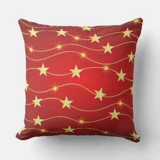 Star Adorned Ruby Red Pattern Outdoor Pillow