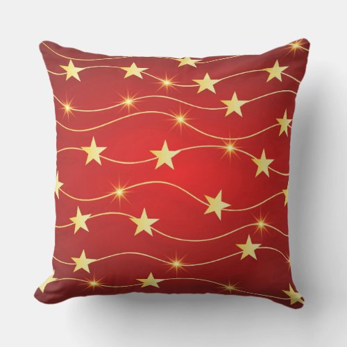 Star Adorned Ruby Red Pattern  Outdoor Pillow