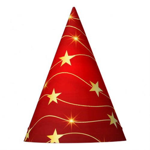 Star Adorned Ruby Red Pattern  Party Hat
