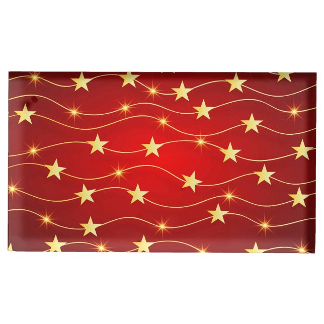 Star Adorned Ruby Red Pattern  Place Card Holder (Front)