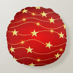 Star Adorned Ruby Red Pattern Round Pillow