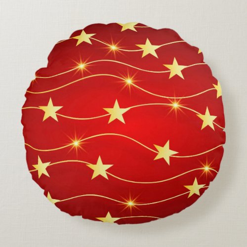 Star Adorned Ruby Red Pattern  Round Pillow