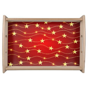 Star Adorned Ruby Red Pattern Serving Tray