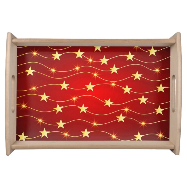 Star Adorned Ruby Red Pattern  Serving Tray (Front)