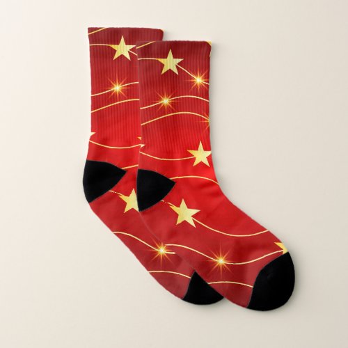 Star Adorned Ruby Red Pattern  Socks