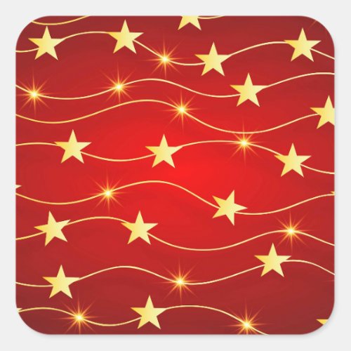 Star Adorned Ruby Red Pattern  Square Sticker