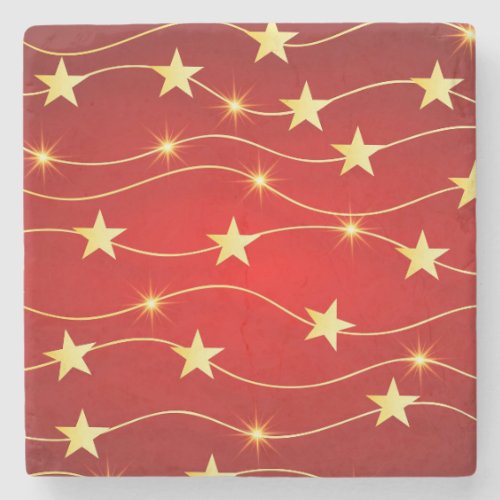 Star Adorned Ruby Red Pattern  Stone Coaster