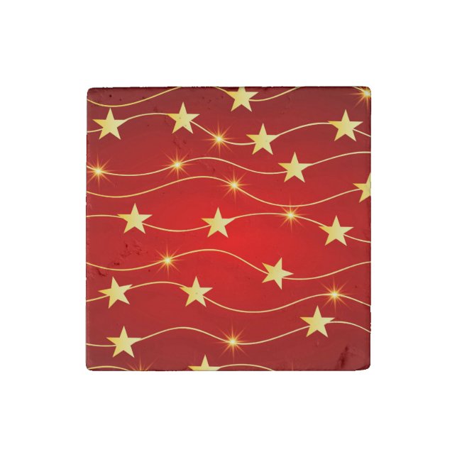 Star Adorned Ruby Red Pattern  Stone Magnet (Front)