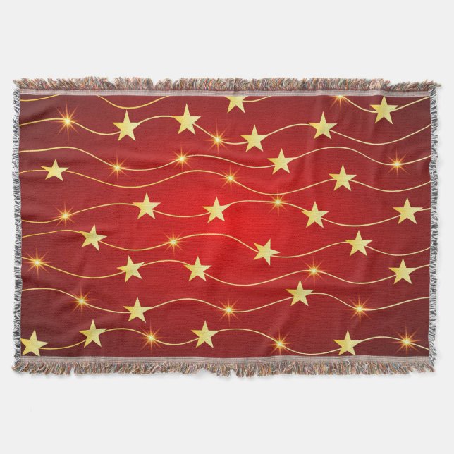 Star Adorned Ruby Red Pattern  Throw Blanket (Front)