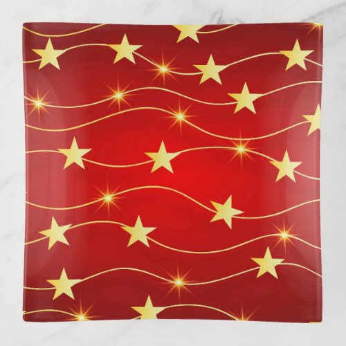 Star Adorned Ruby Red Pattern  Trinket Tray