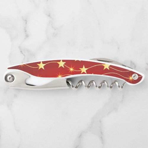 Star Adorned Ruby Red Pattern  Waiters Corkscrew