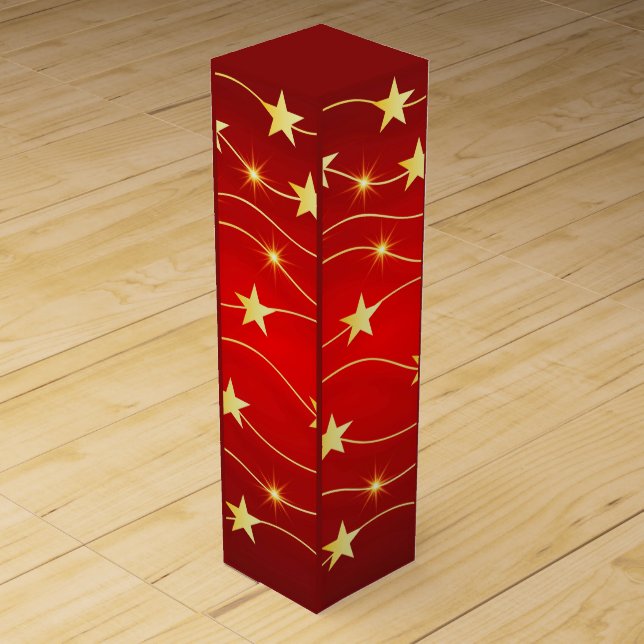 Star Adorned Ruby Red Pattern  Wine Box (Front)