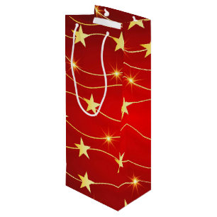 Star Adorned Ruby Red Pattern Wine Gift Bag