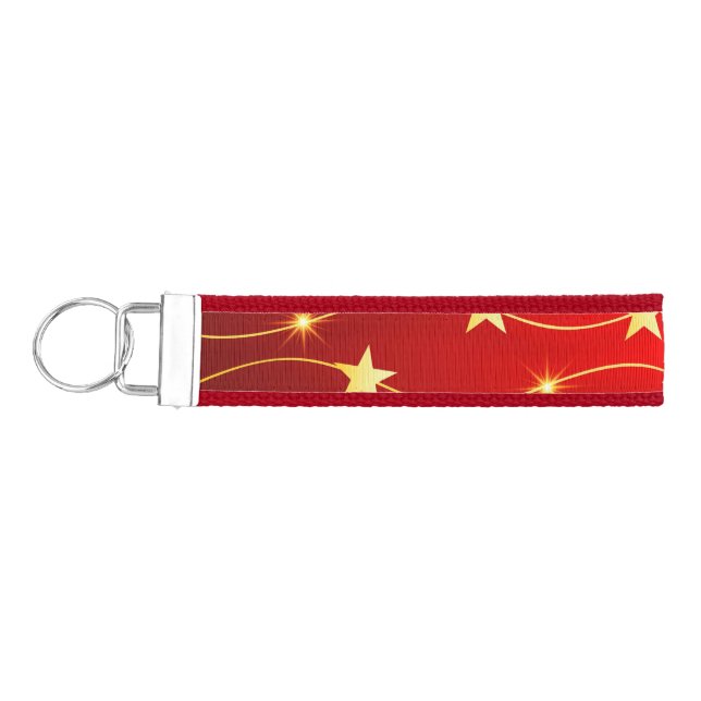 Star Adorned Ruby Red Pattern  Wrist Keychain (Keys on Left)