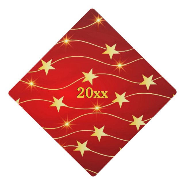Star Adorned Ruby Red Pattern Year  Graduation Cap Topper (Front)