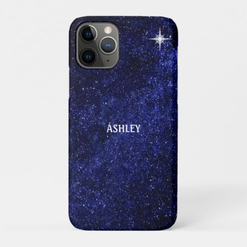 Star and calligraphy on navy blue Milky Way galaxy iPhone 11 Pro Case