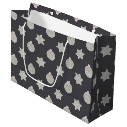 Star and Christmas Bauble Silver and Black Large Gift Bag