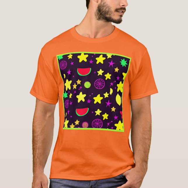 Star And Fruits Colorful Pattern T-Shirt (Front)