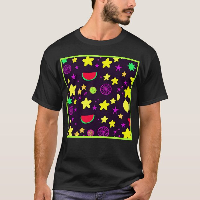 Star And Fruits Colorful Pattern T-Shirt (Front)