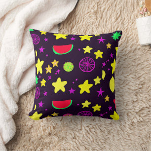 Star And Fruits Colorful Pattern Throw Pillow