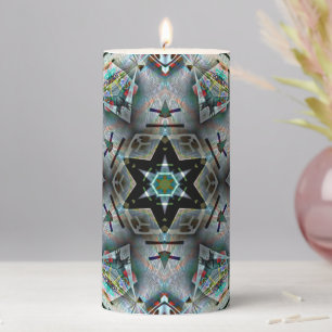 Star and hexagon kaleidoscope with light texture pillar candle
