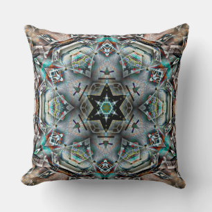 Star and hexagon kaleidoscope with light texture   throw pillow