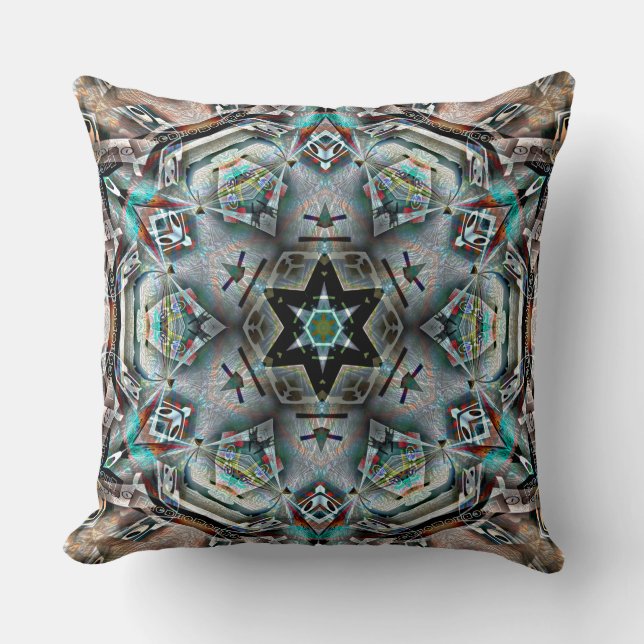 Star and hexagon kaleidoscope with light texture   throw pillow (Front)