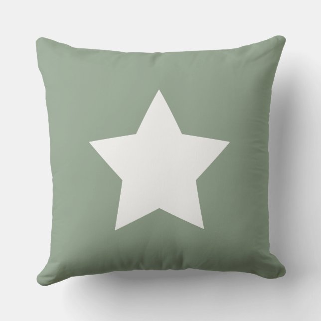 Star and initials Modern sage green and white Outdoor Pillow (Back)