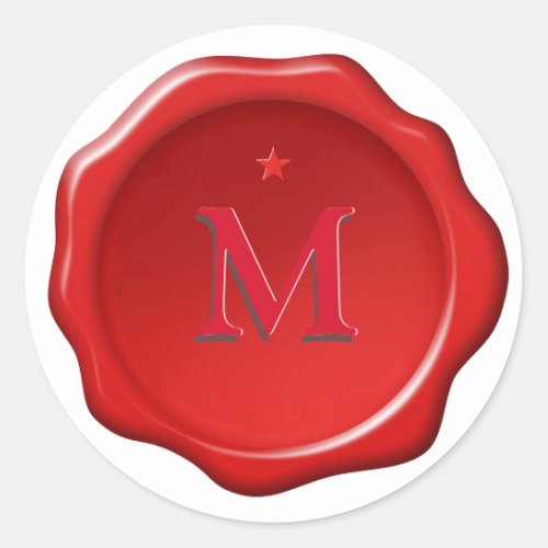 Star and Monogram on Red Wax Seal Sticker