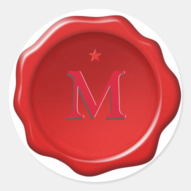 Star and Monogram on Red Wax Seal Sticker (Front)
