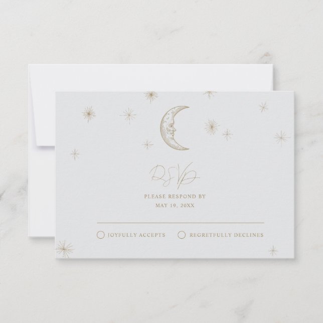 Star and Moon Celestial Wedding RSVP Card (Front)