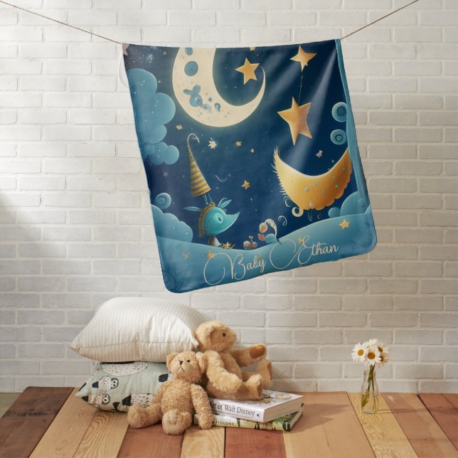 Star and moon personalized baby blanket. Baby gift Baby Blanket (In Situ)