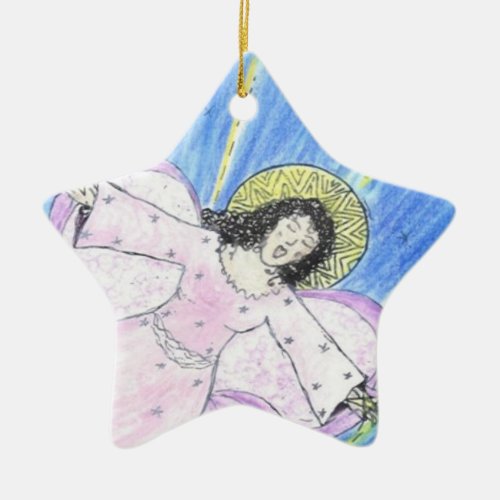 Star  Angel blue with add your own text custom Ceramic Ornament