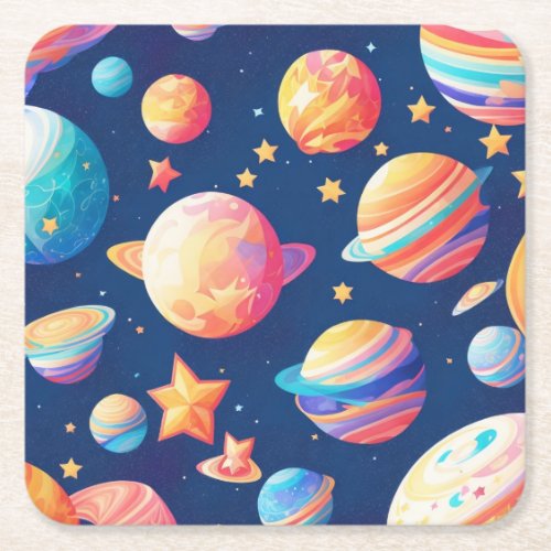 Star ans planets pattern square paper coaster