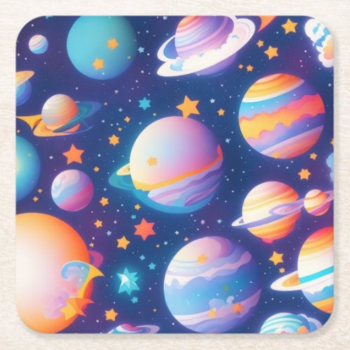 Star ans planets pattern square paper coaster