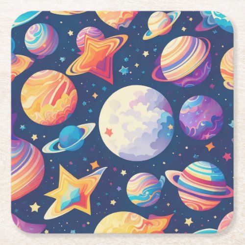 Star ans planets pattern square paper coaster