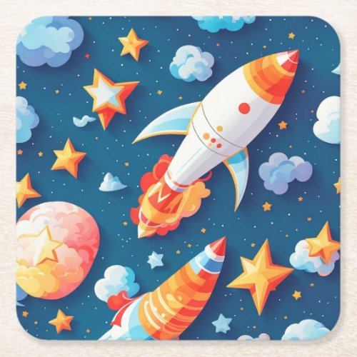 Star ans planets pattern square paper coaster