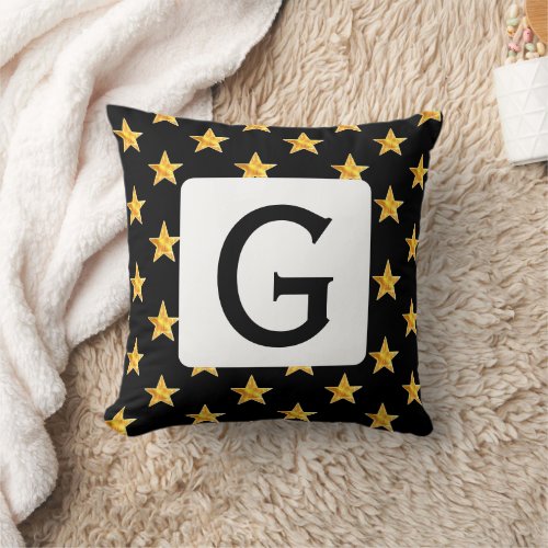 Star Any Monogram Initial Yellow Black Minimalist Throw Pillow