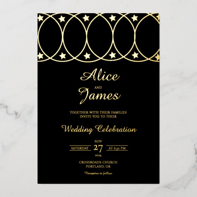 Star Arch Header Elegant Black Gold Foil Wedding Invitation (Front)