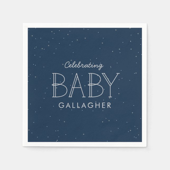 Star baby shower navy blue personalized napkins (Front)