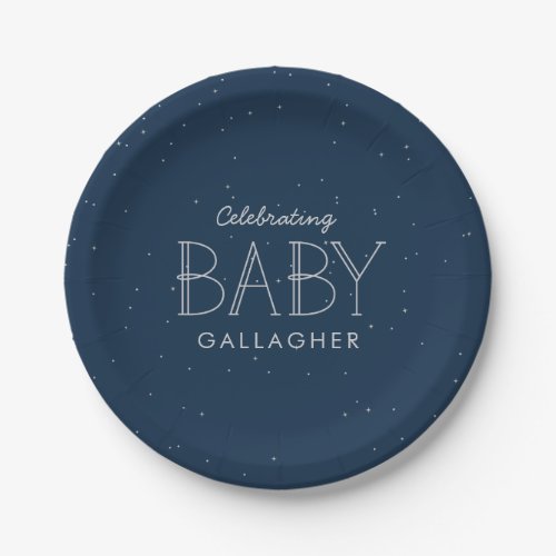 Star baby shower navy blue personalized paper plates