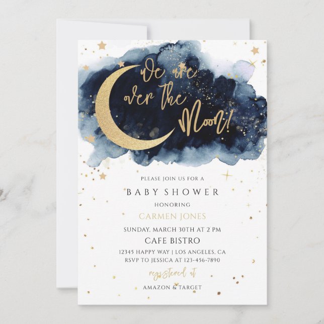  Star Baby Shower Over Moon Invitation (Front)