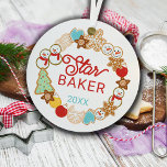 Star Baker Christmas Cookies Holiday Metal Ornament<br><div class="desc">This cute Christmas cookies wreath surrounds fun text reading "Star Baker, " a phrase perfect for the Great British Baking Show!  Show the baker in your life that you think they're the best there is...  and maybe they'll make you some extra Christmas sweets this year!</div>