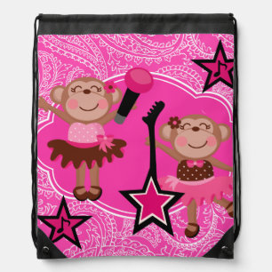 Star Ballerina Monkeys Drawstring Backpack Bag