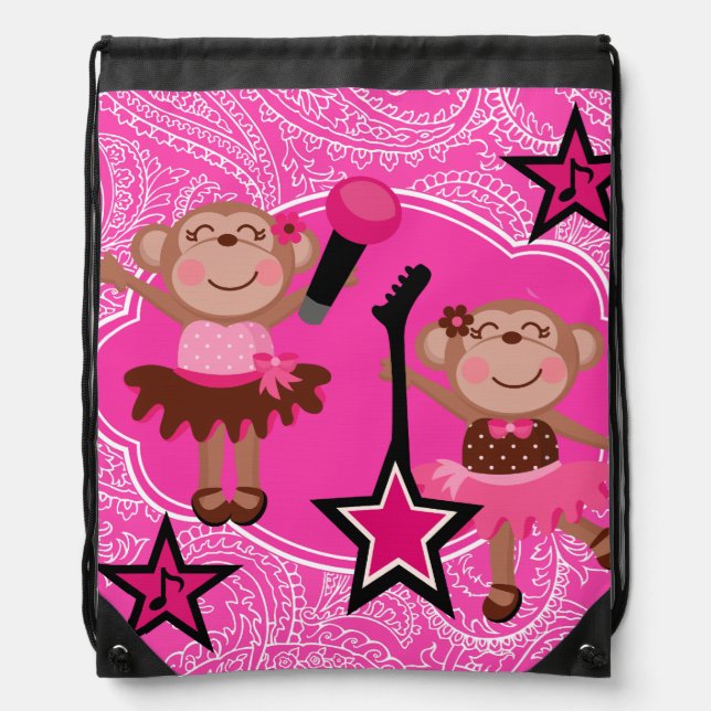 Star Ballerina Monkeys Drawstring Backpack Bag (Front)