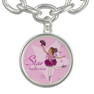 Star ballerina pink girl charm bracelet